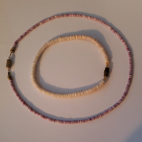 handmade Jewelry - Vintage Puka Shell Necklace And Anklet Set 2 Pieces 1970s-80s